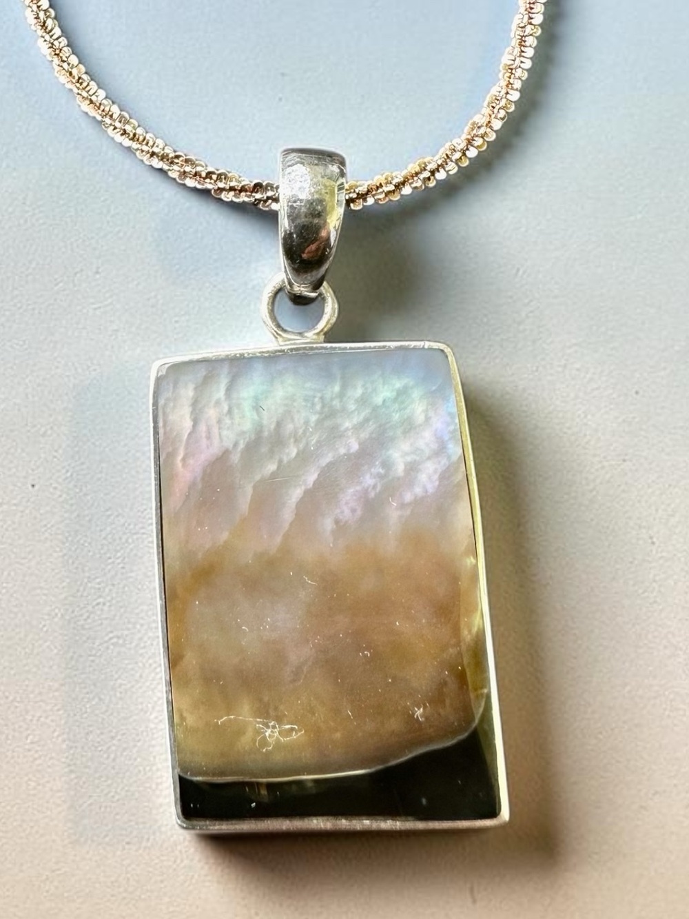 Vintage Milor Italy Sterling Silver Natural Mother of Pearl Pendant Necklace 23”